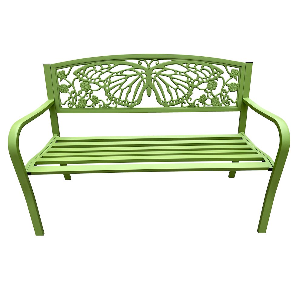 50" Outdoor Metal Garden Bench with Butterfly Backrest Design - Green. Picture 1