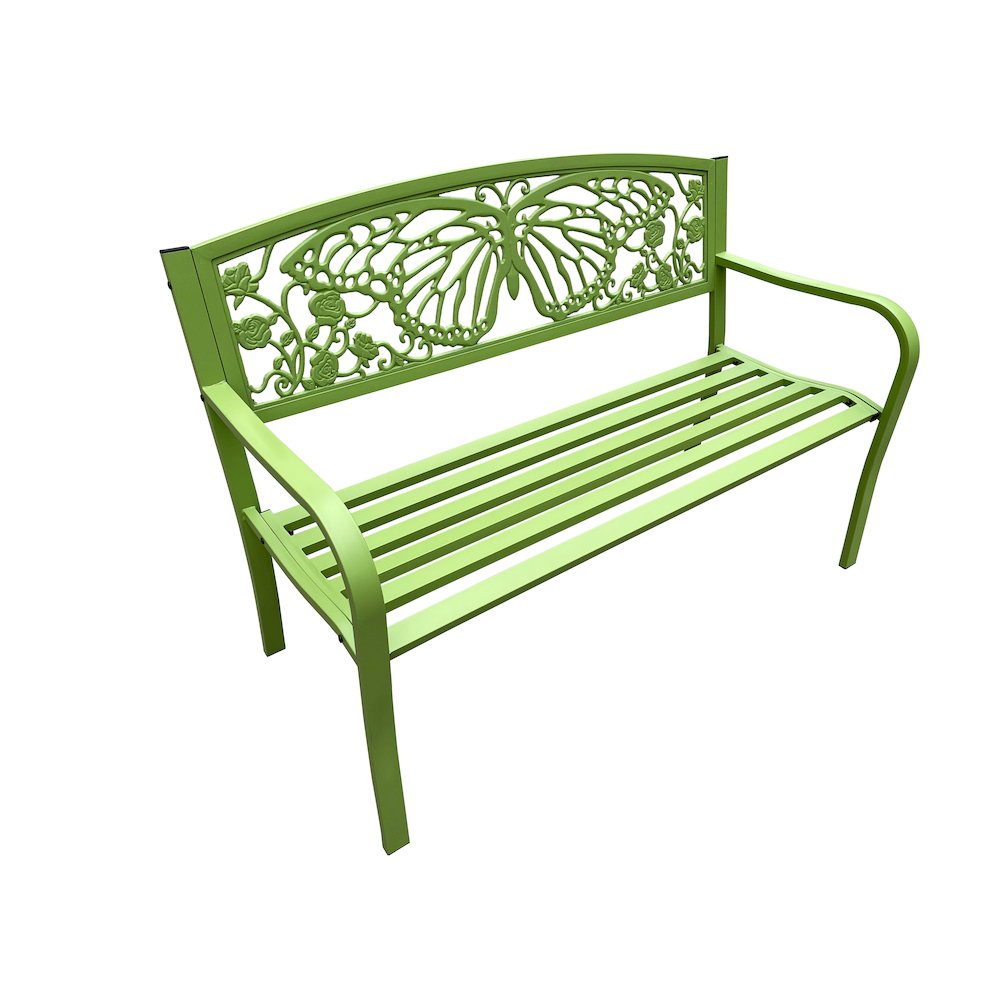 50" Outdoor Metal Garden Bench with Butterfly Backrest Design - Green. Picture 4