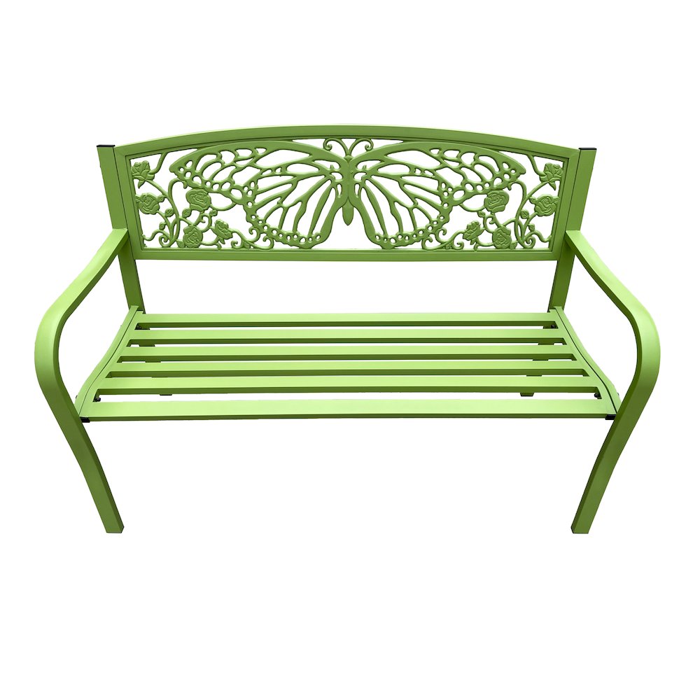 50" Outdoor Metal Garden Bench with Butterfly Backrest Design - Green. Picture 5