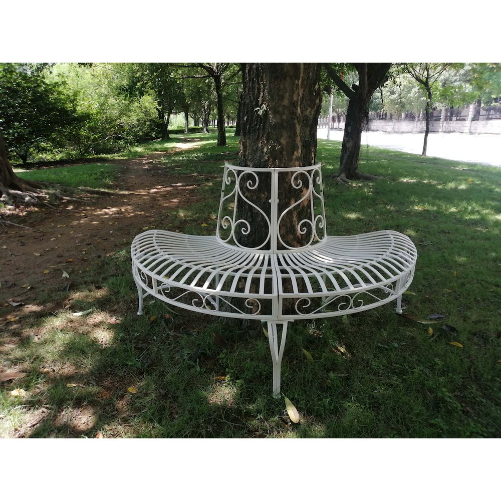 White Semi-Circle Tree-Wrap Bench. Picture 5