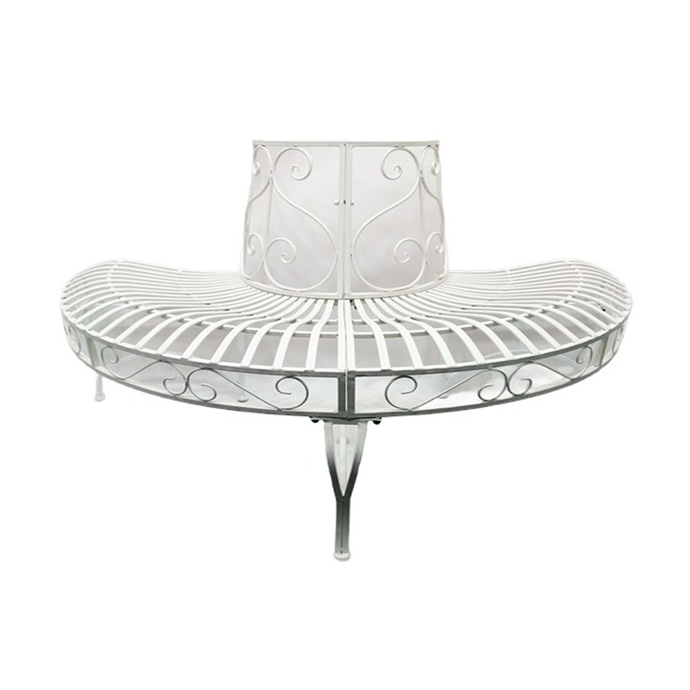 White Semi-Circle Tree-Wrap Bench. Picture 1