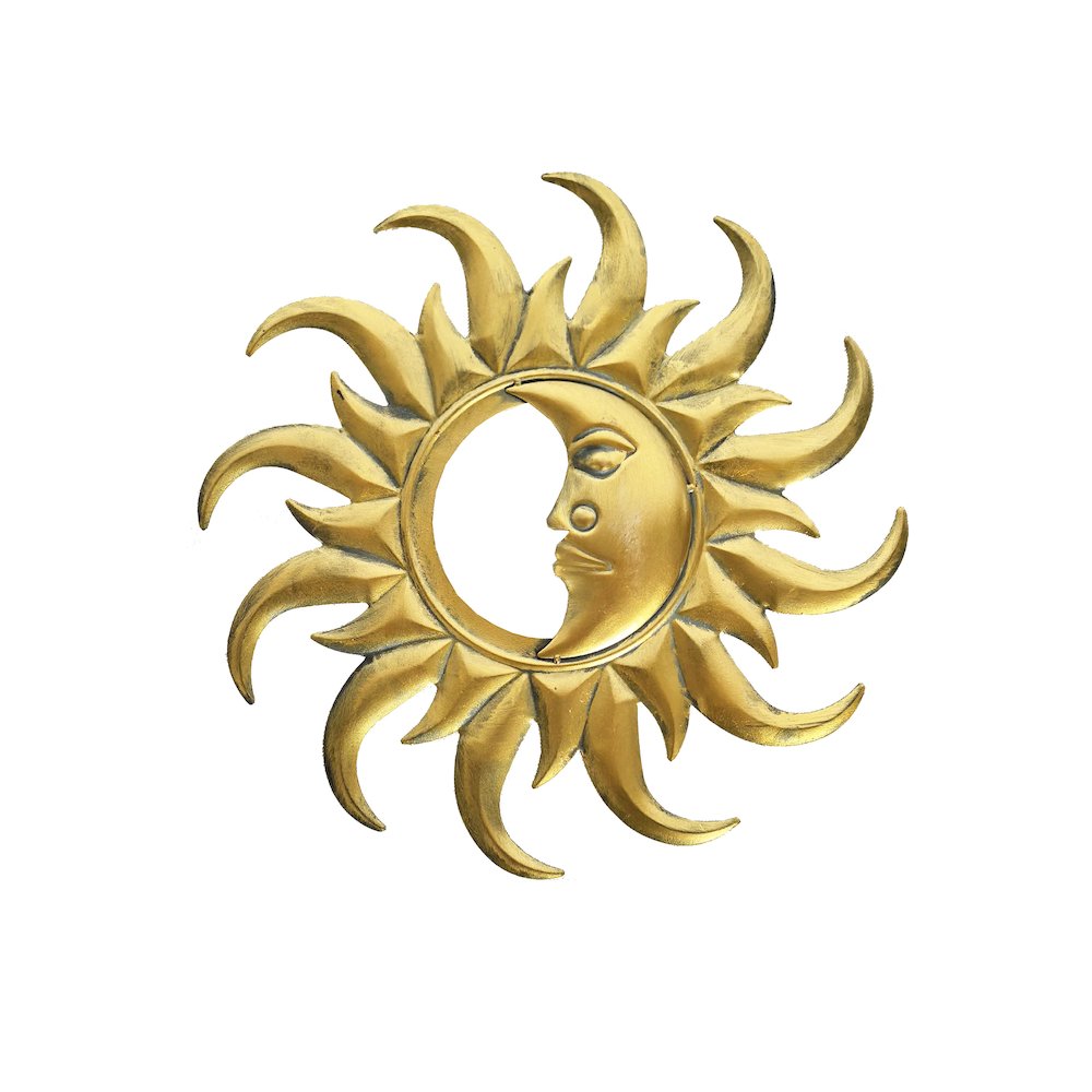 Metal Garden Decor-Golden Half Moon Sunface. Picture 1