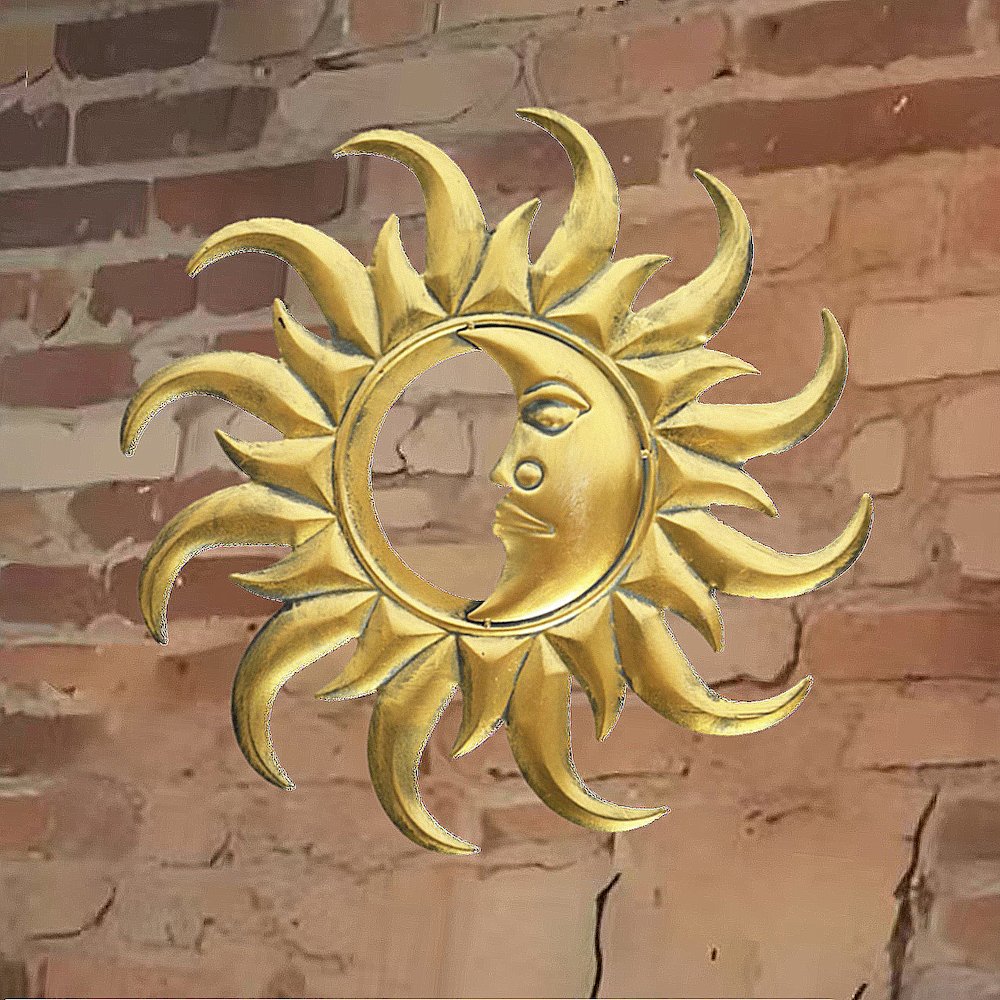 Metal Garden Decor-Golden Half Moon Sunface. Picture 2