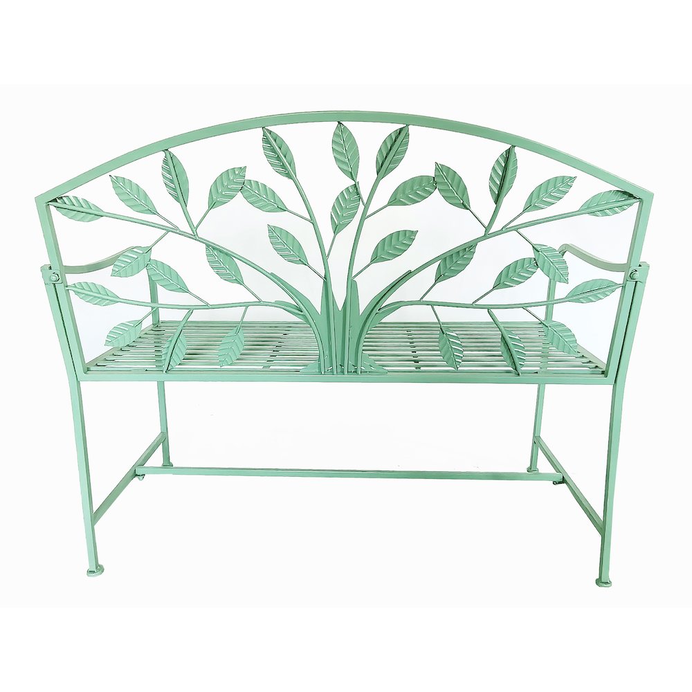 Blue Metal Garden Bench Tree Pattern. Picture 5