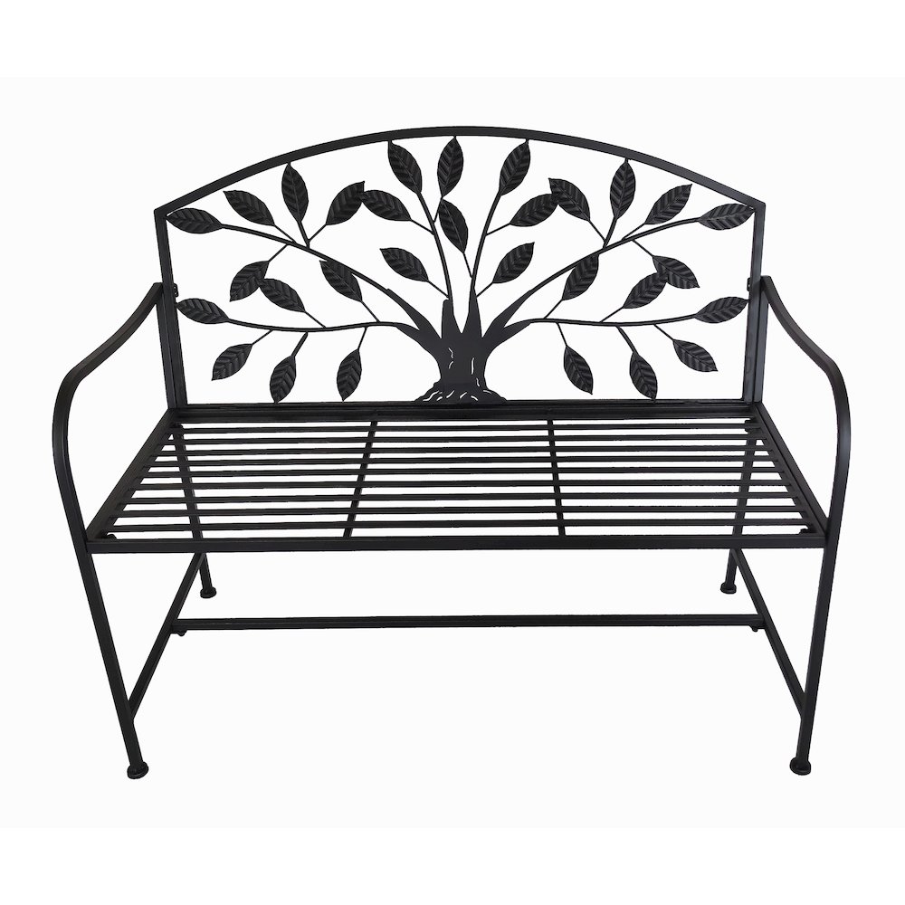 Metal Garden Bench Tree Pattern-Black. Picture 1
