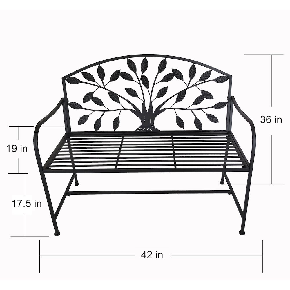 Metal Garden Bench Tree Pattern-Black. Picture 3