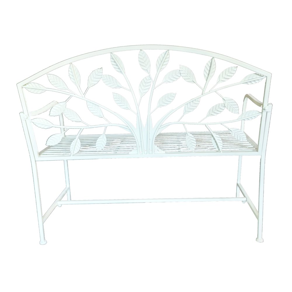 Metal Garden Bench Tree Pattern-White. Picture 5