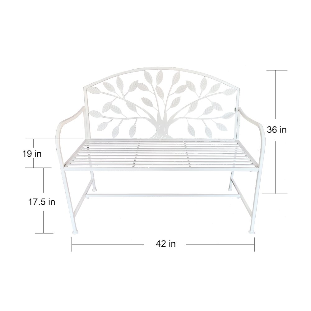 Metal Garden Bench Tree Pattern-White. Picture 3