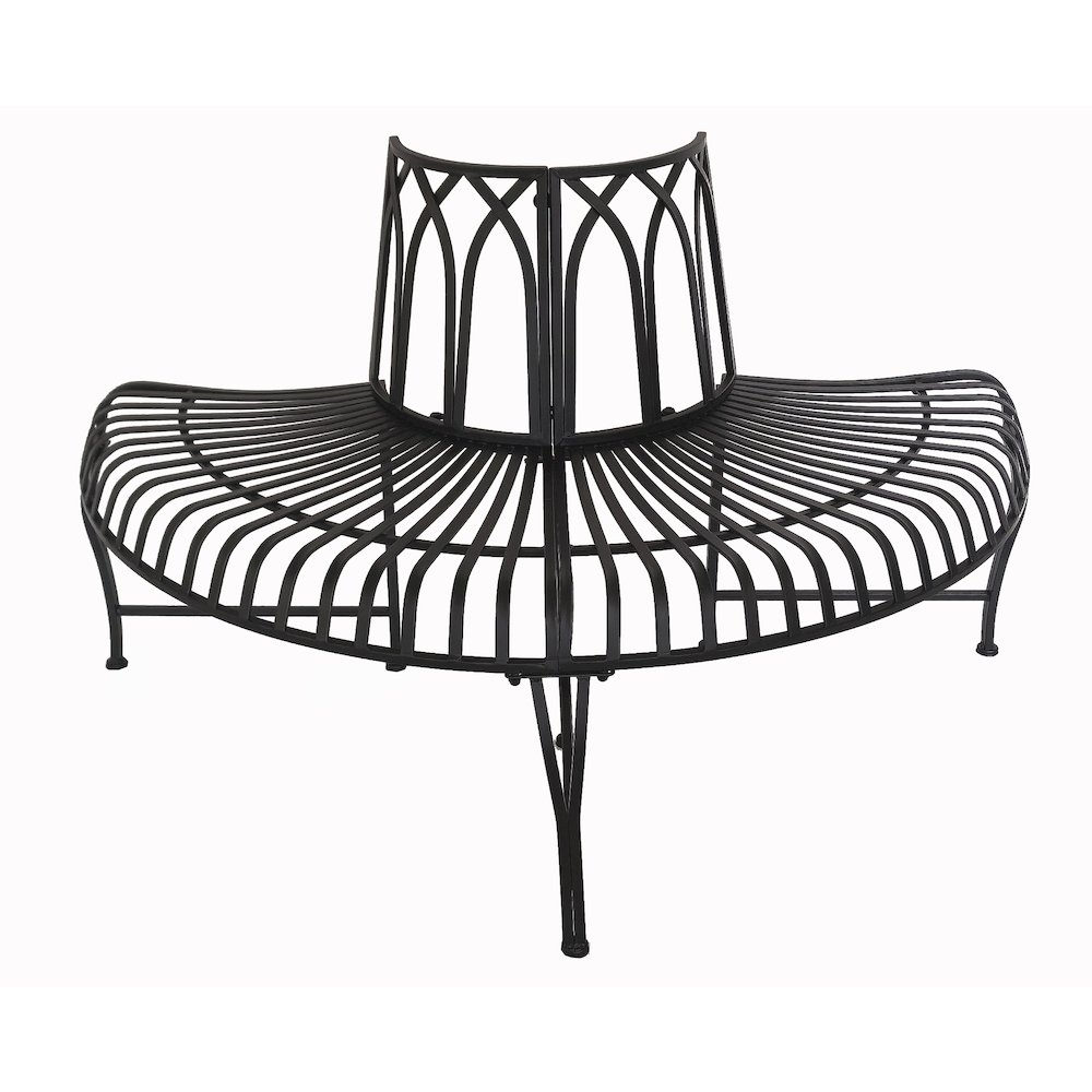 Black Tree Wrap Garden Bench Semi-Circle. Picture 1