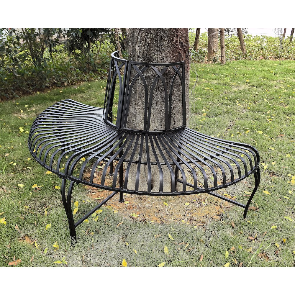 Black Tree Wrap Garden Bench Semi-Circle. Picture 2