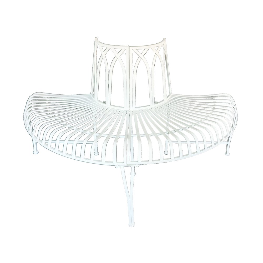 White Tree Wrap Garden Bench Semi-Circle. Picture 1