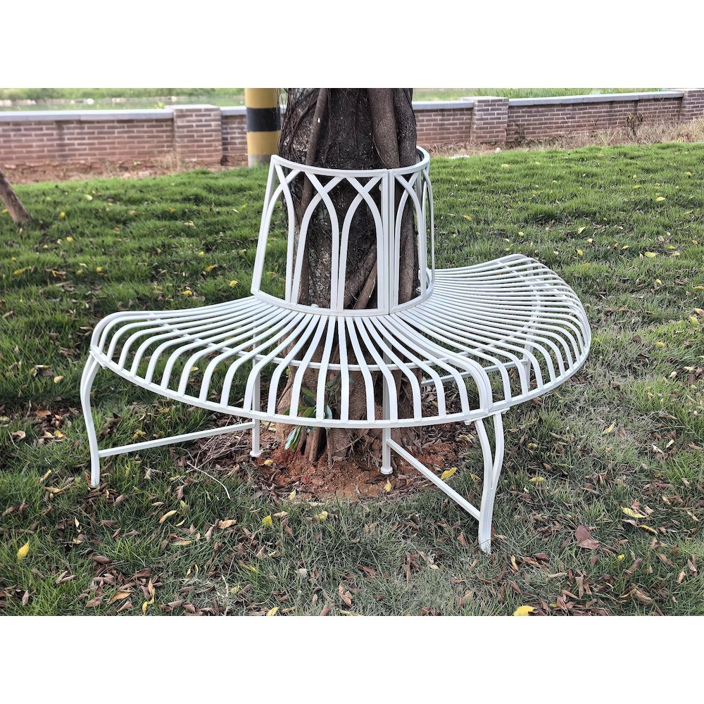 White Tree Wrap Garden Bench Semi-Circle. Picture 2