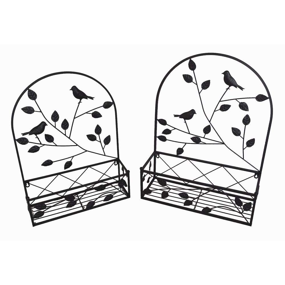 Black Metal Hanging Plant Holder 2 Pcs Set Outdoor Wall Decor. Picture 4