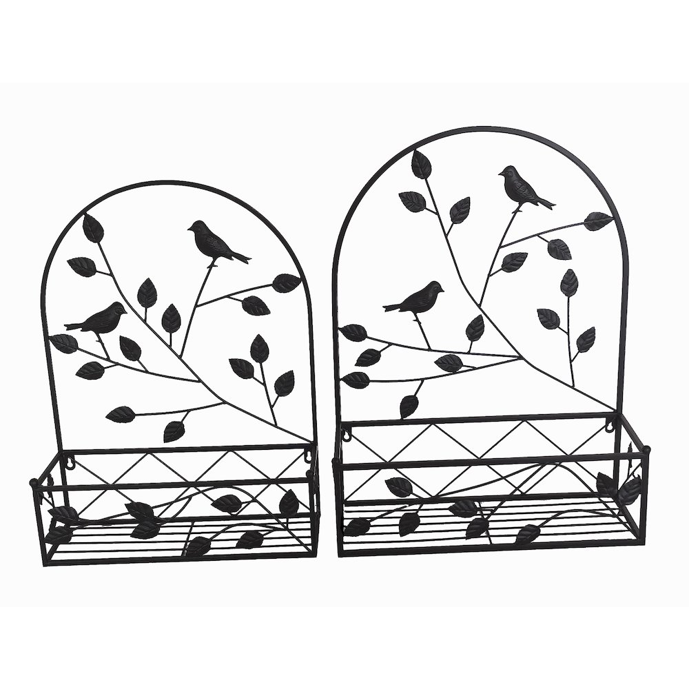 Black Metal Hanging Plant Holder 2 Pcs Set Outdoor Wall Decor. Picture 1
