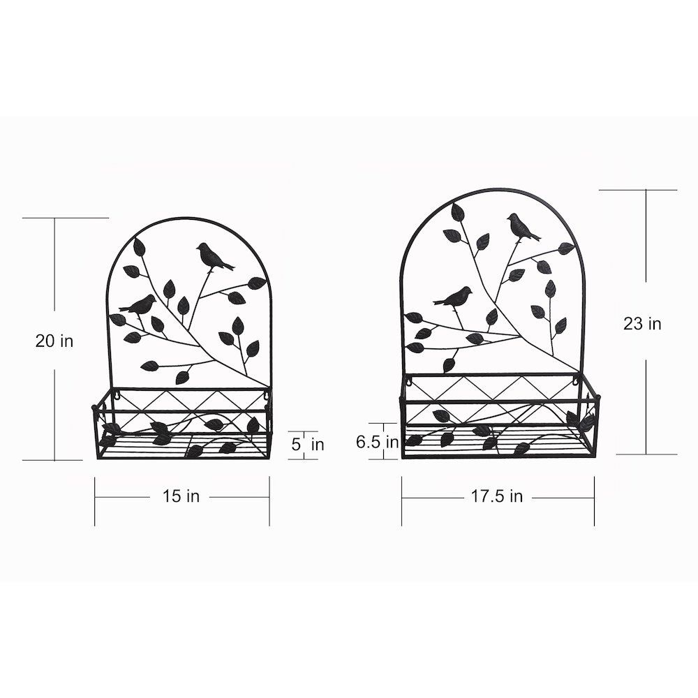 Black Metal Hanging Plant Holder 2 Pcs Set Outdoor Wall Decor. Picture 3