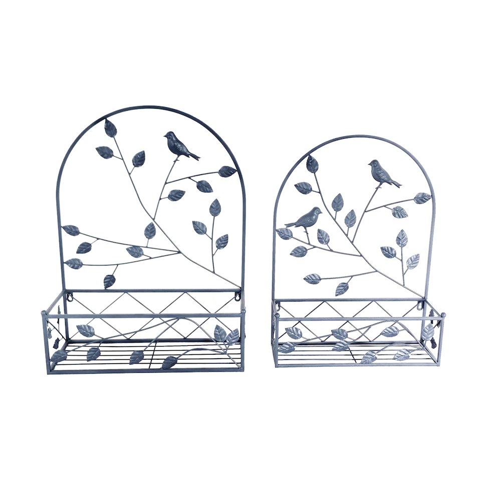 Gray Metal Hanging Plant Holder 2 Pcs Set Outdoor Wall Decor. Picture 2