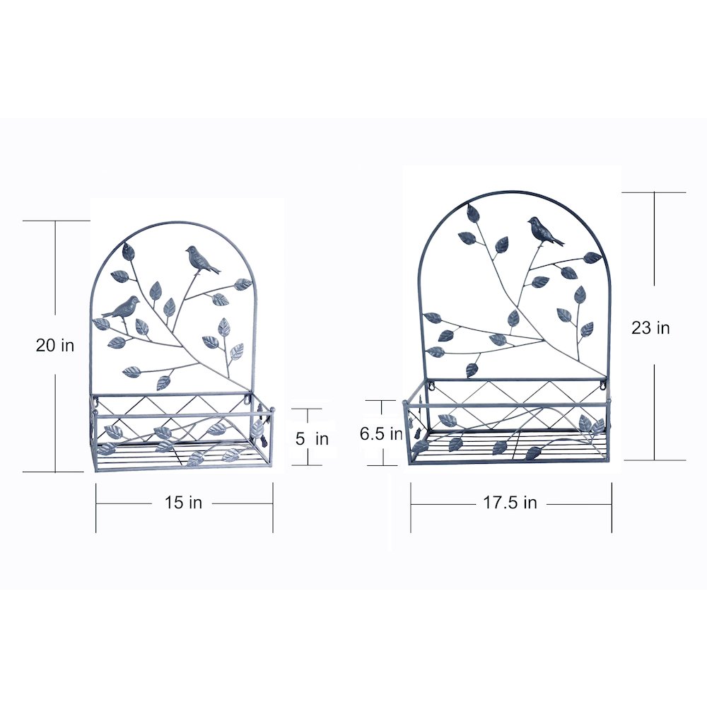 Gray Metal Hanging Plant Holder 2 Pcs Set Outdoor Wall Decor. Picture 1