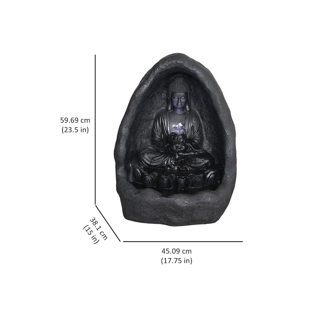 Fountain-Buddha Sitting In Grotto with LED. Picture 1