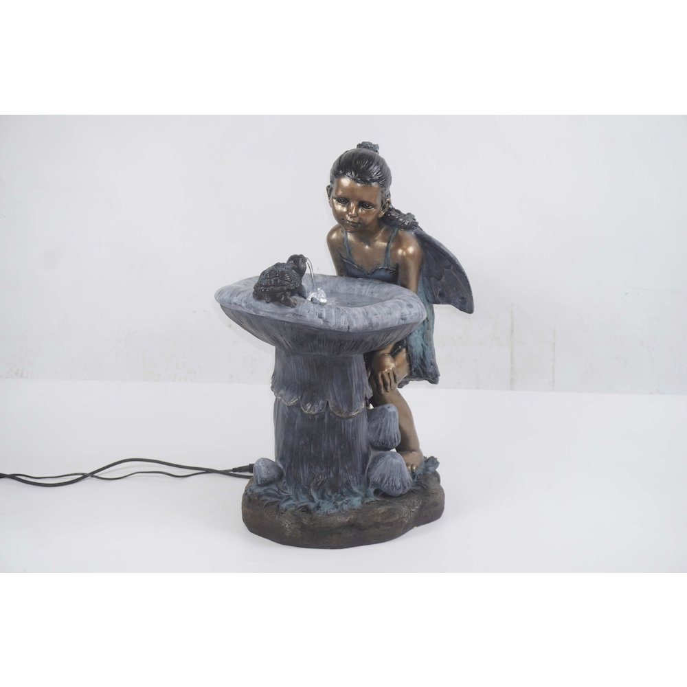 Girl Playing By Water Fountain W/White LED. Picture 3
