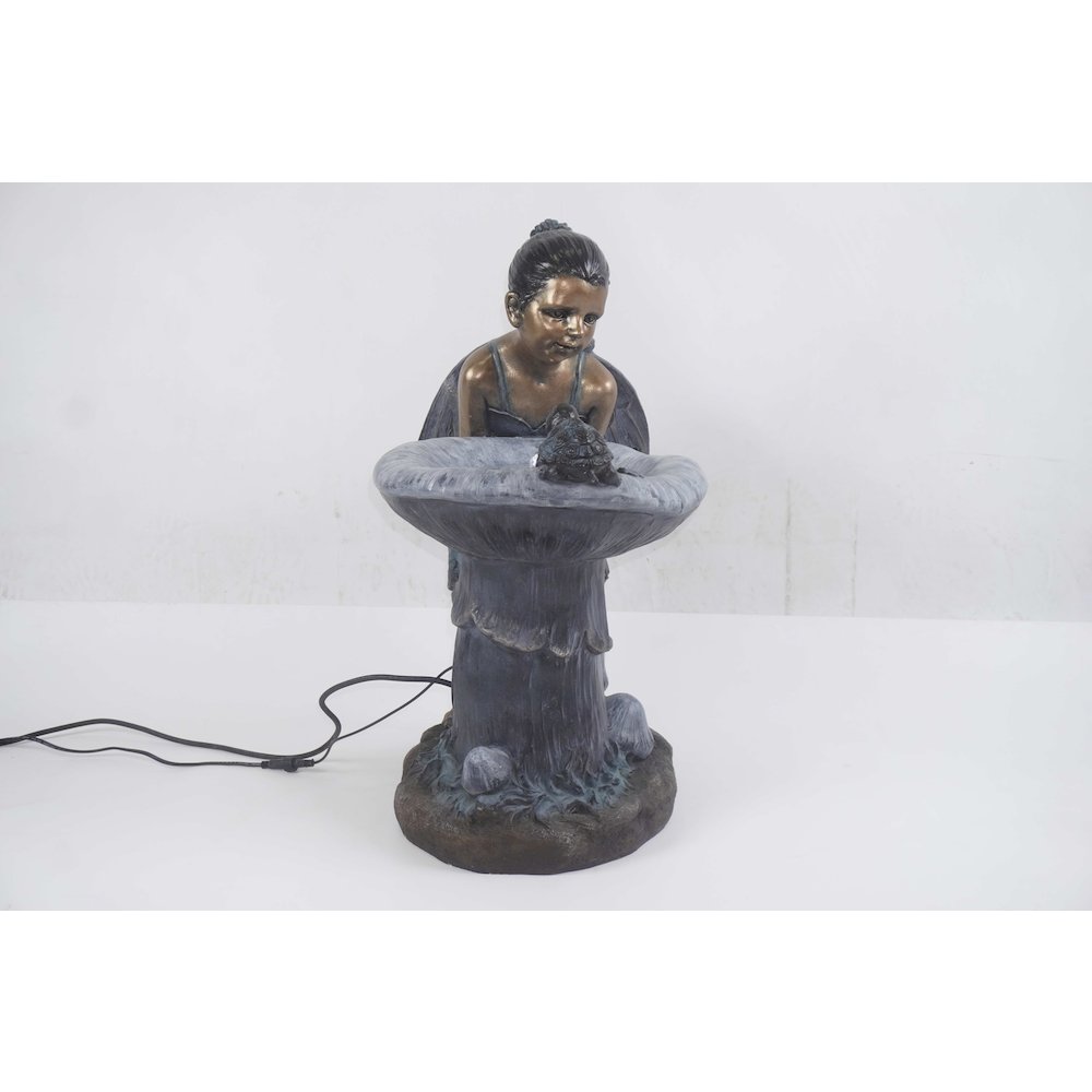 Girl Playing By Water Fountain W/White LED. Picture 1