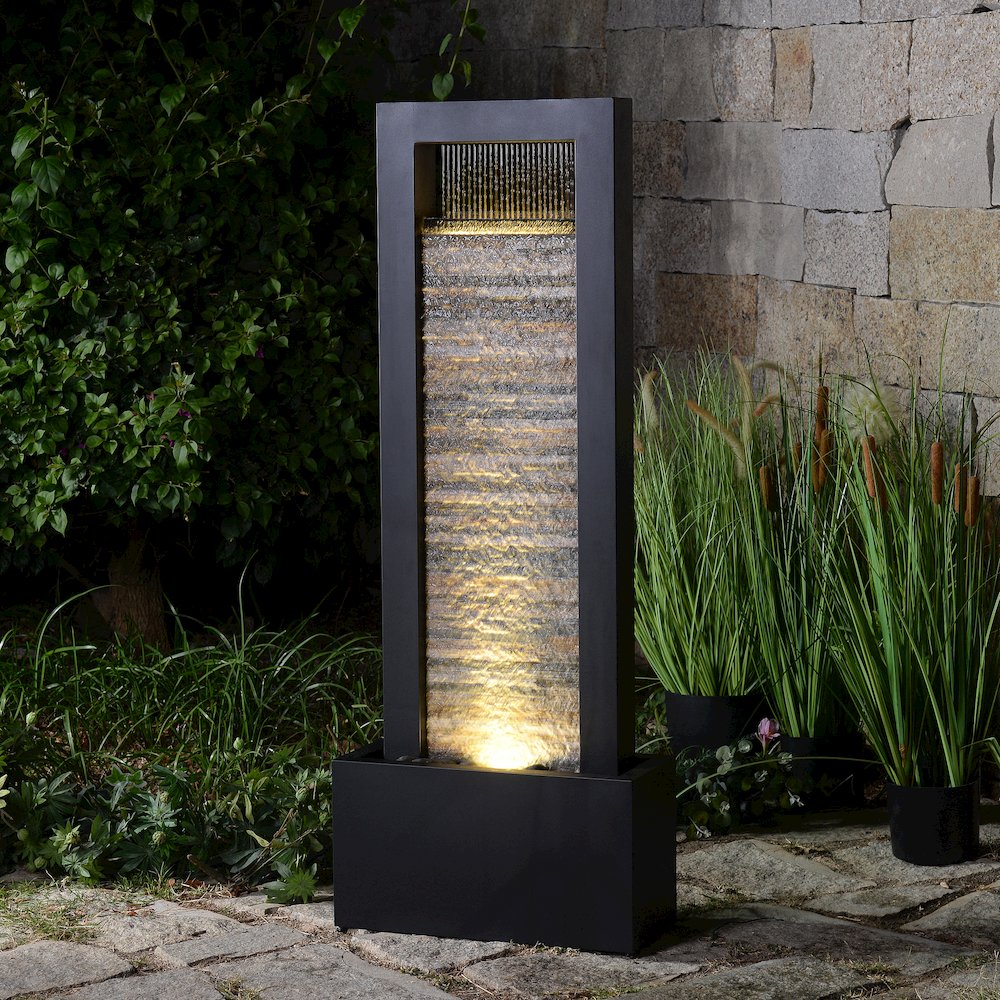 Versatile Zen Metal Fountain with Stone Brick Accent. Picture 2