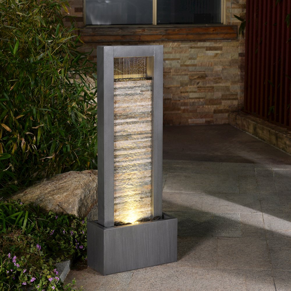 Zen Garden Metal Fountain with Stone Brick Accent - Tranquil Harmony. Picture 2