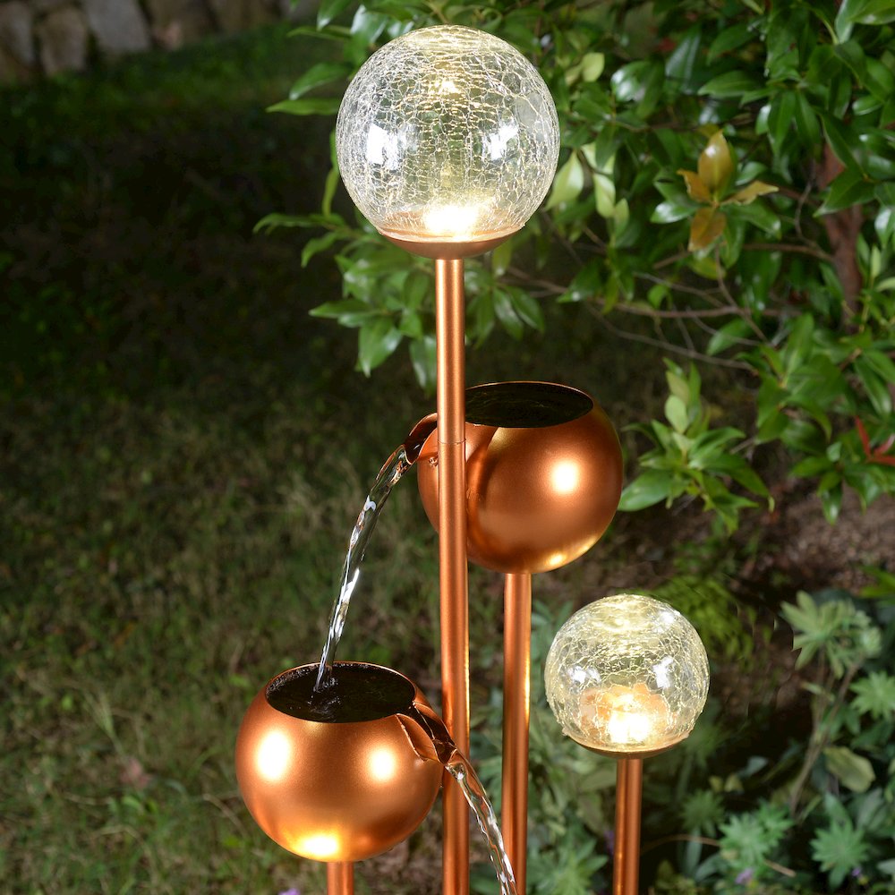 Outdoor Metal Fountain with Glass Ball Accent and Warm White LED Lights. Picture 4