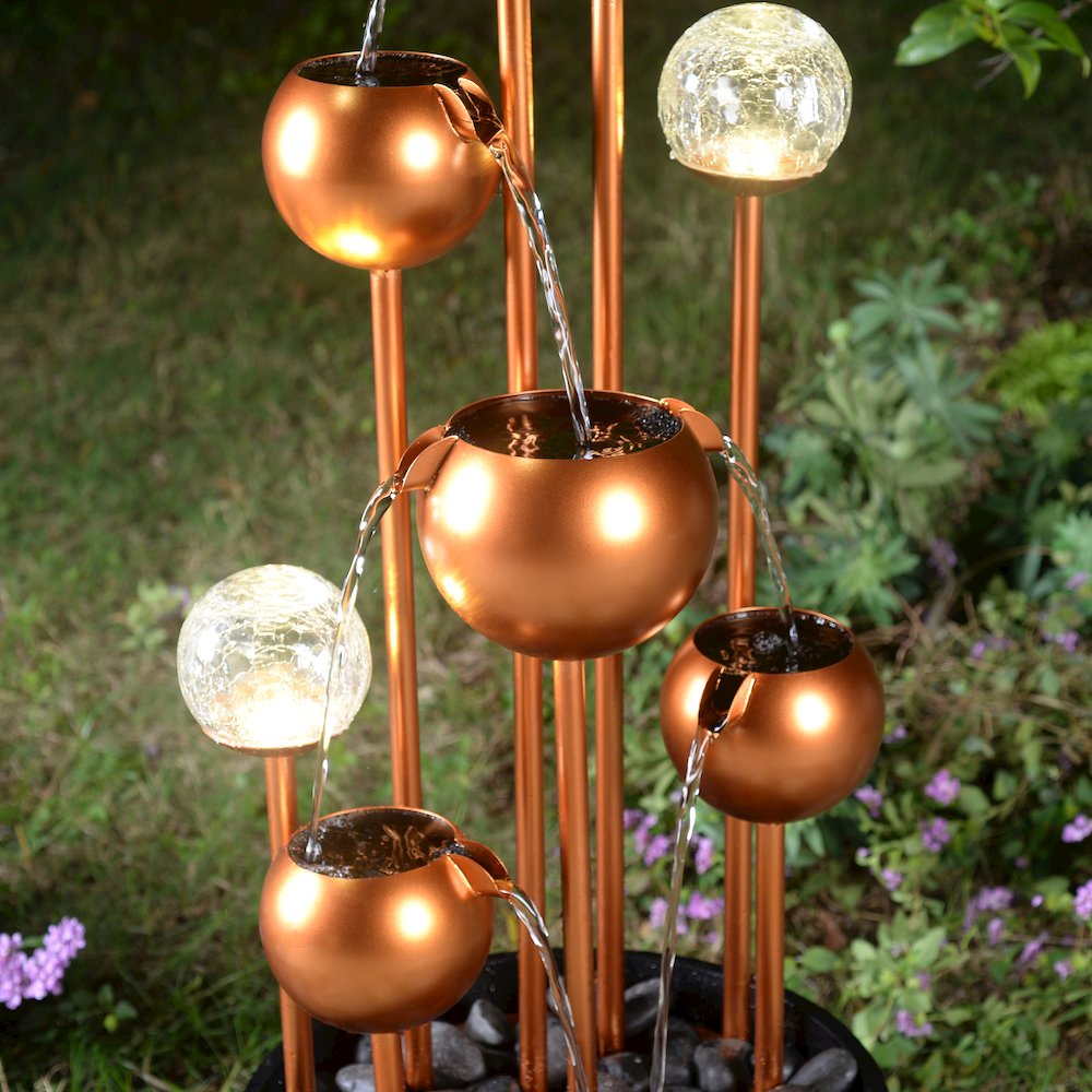 Outdoor Metal Fountain with Glass Ball Accent and Warm White LED Lights. Picture 5