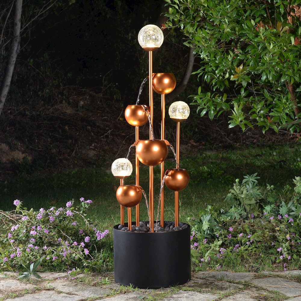 Outdoor Metal Fountain with Glass Ball Accent and Warm White LED Lights. Picture 2