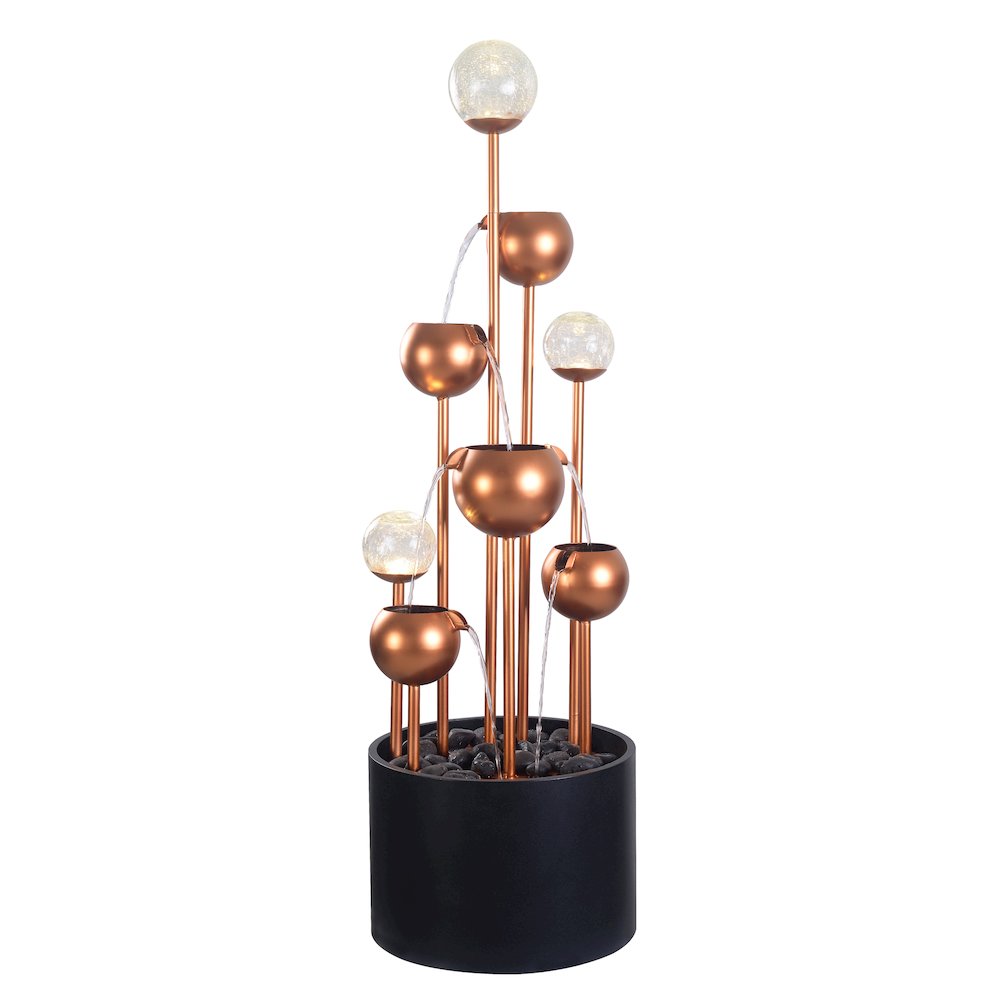 Outdoor Metal Fountain with Glass Ball Accent and Warm White LED Lights. Picture 1