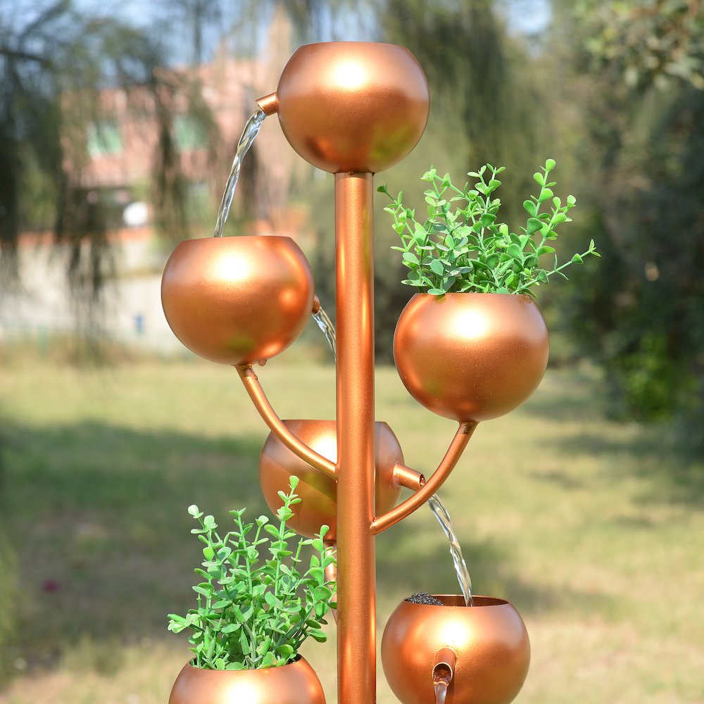 Outdoor Metal Golden Bowl Fountain with Planter. Picture 4