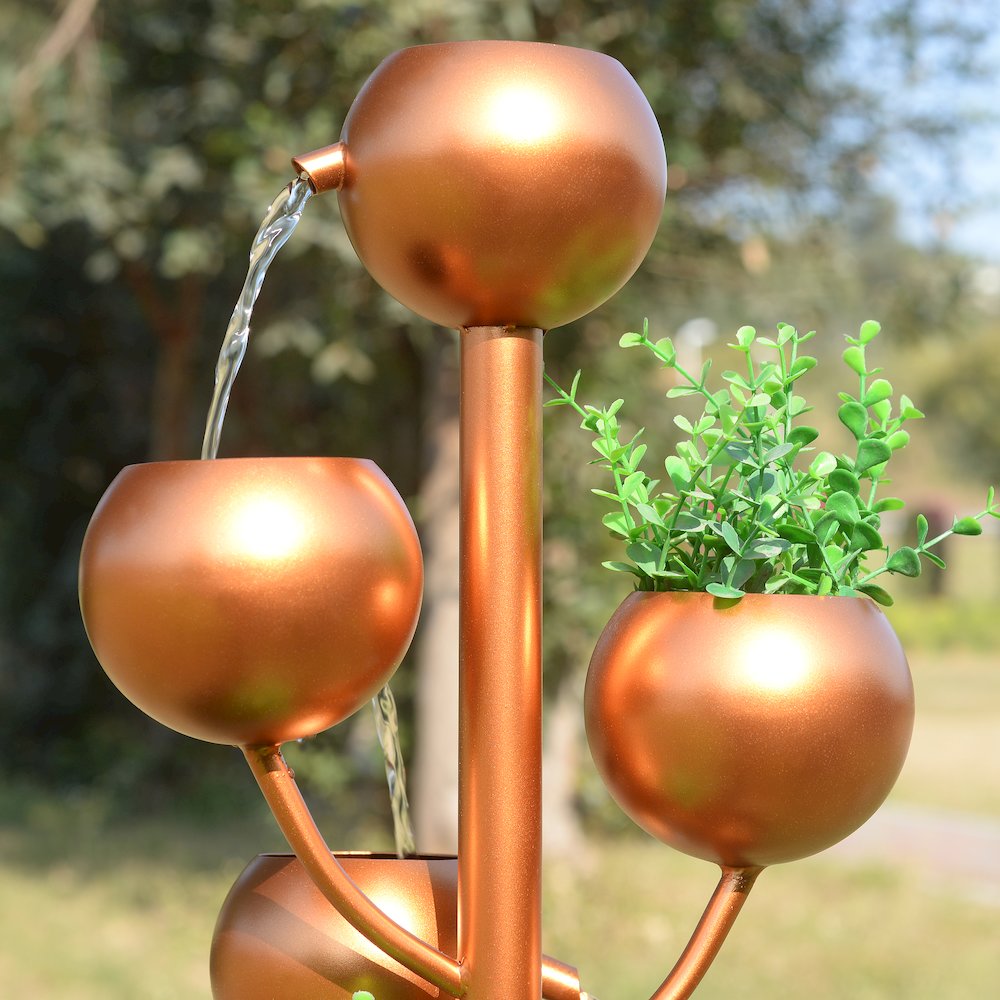 Outdoor Metal Golden Bowl Fountain with Planter. Picture 5