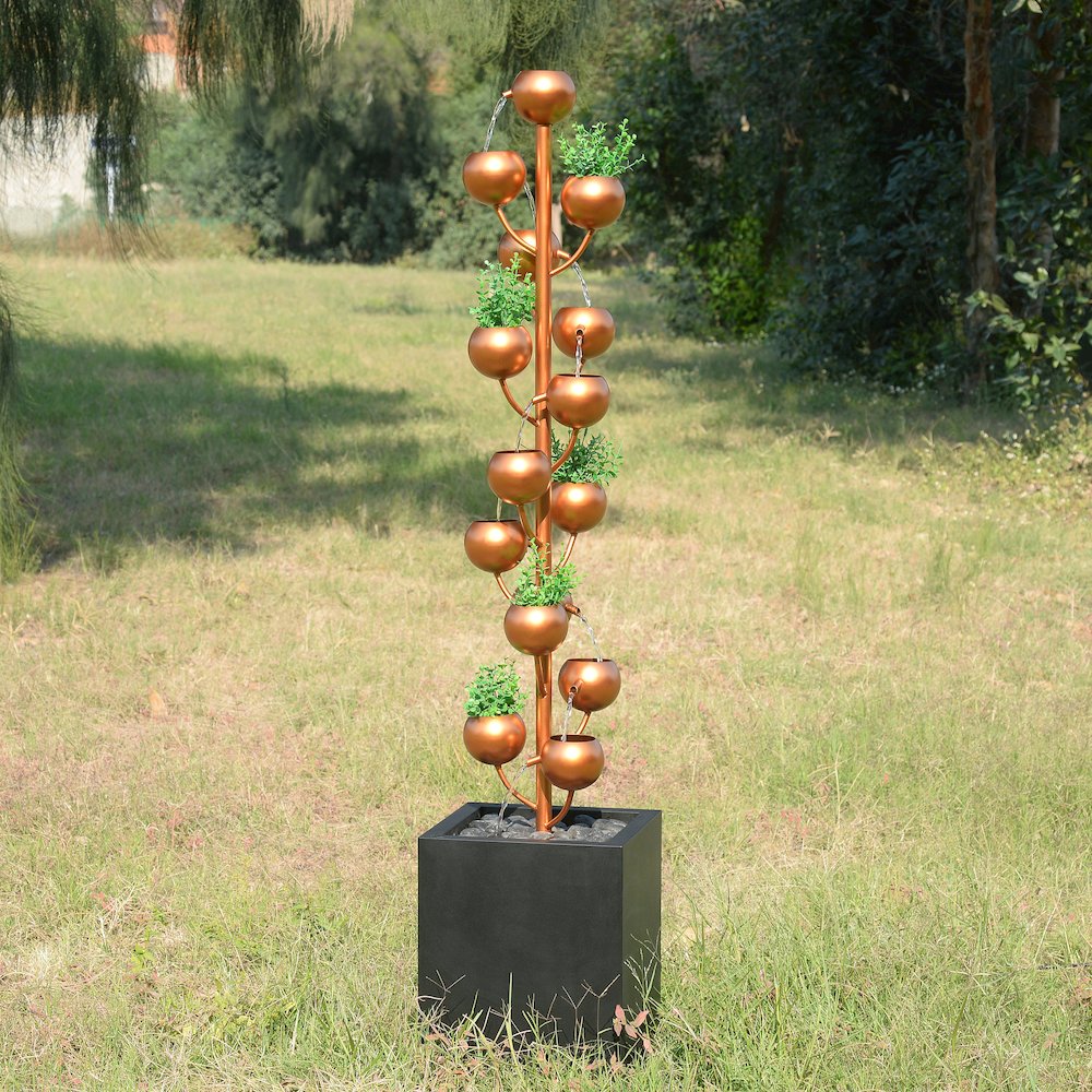 Outdoor Metal Golden Bowl Fountain with Planter. Picture 2