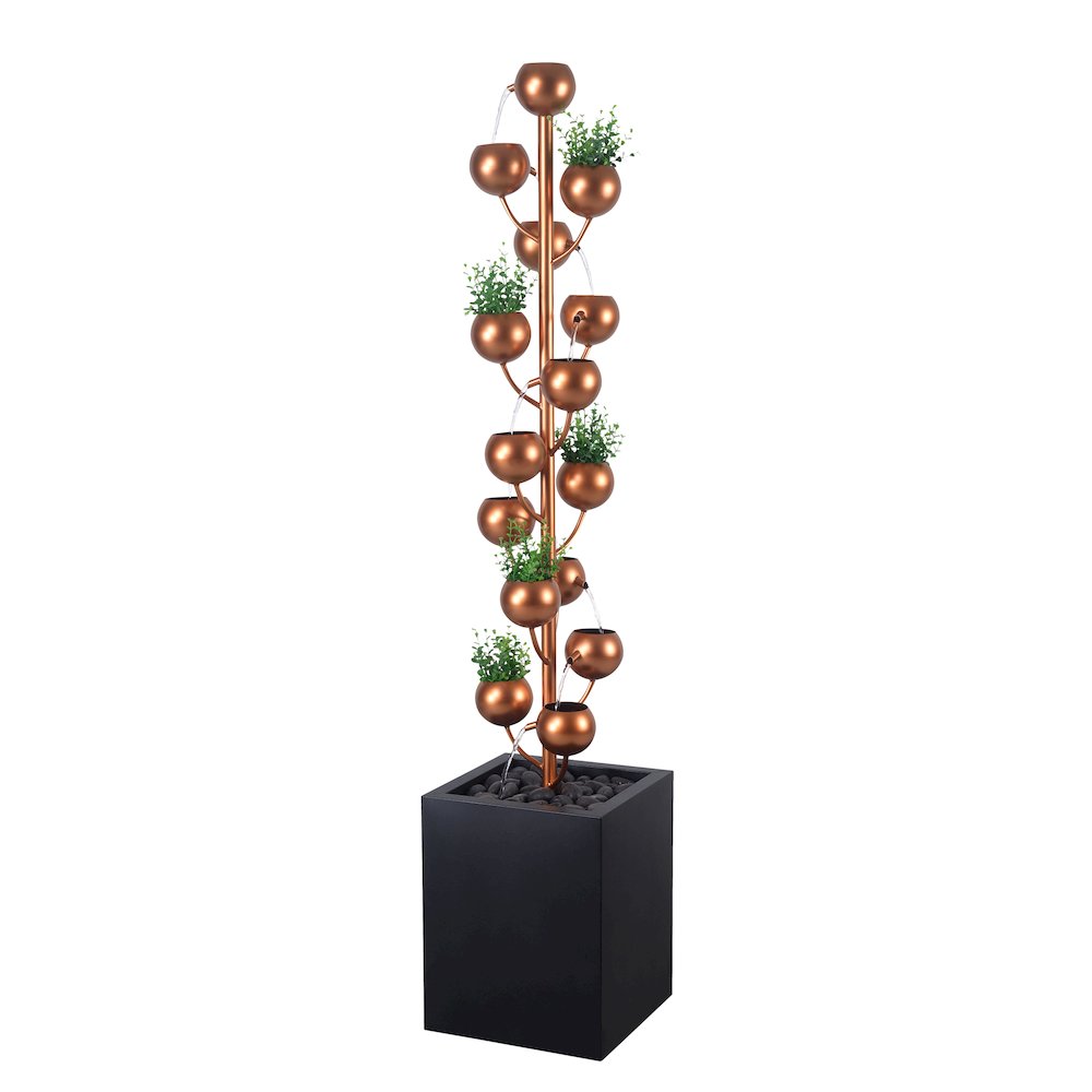 Outdoor Metal Golden Bowl Fountain with Planter. Picture 1