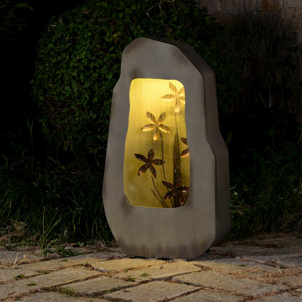 Gray Zinc Fountain with 42 Warm White LEDs - Outdoor. Picture 2