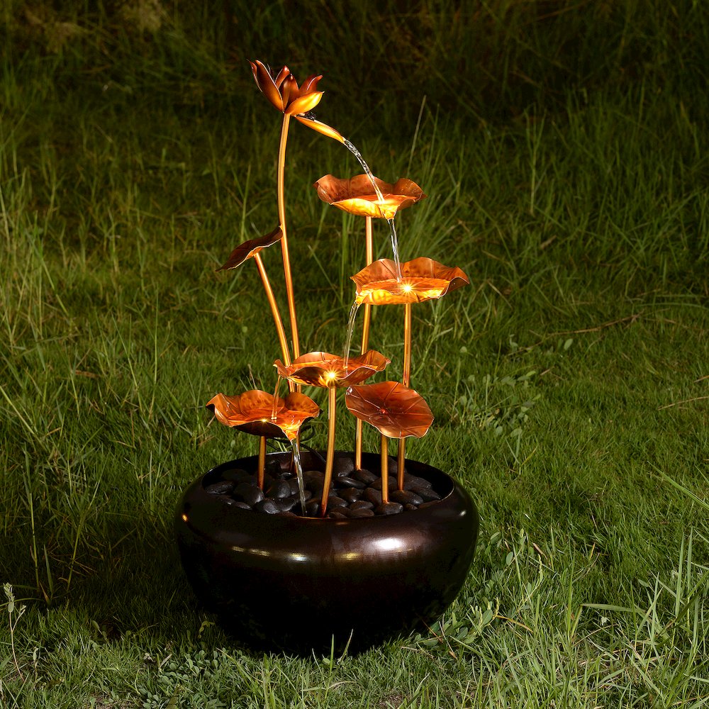 Galvanized Metal Fountain with 4 LED Lights and River Stones - Outdoor. Picture 2