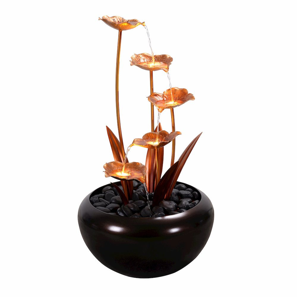Elegant Zinc Metal Fountain with 4 Warm White LED Lights - Outdoor. Picture 1