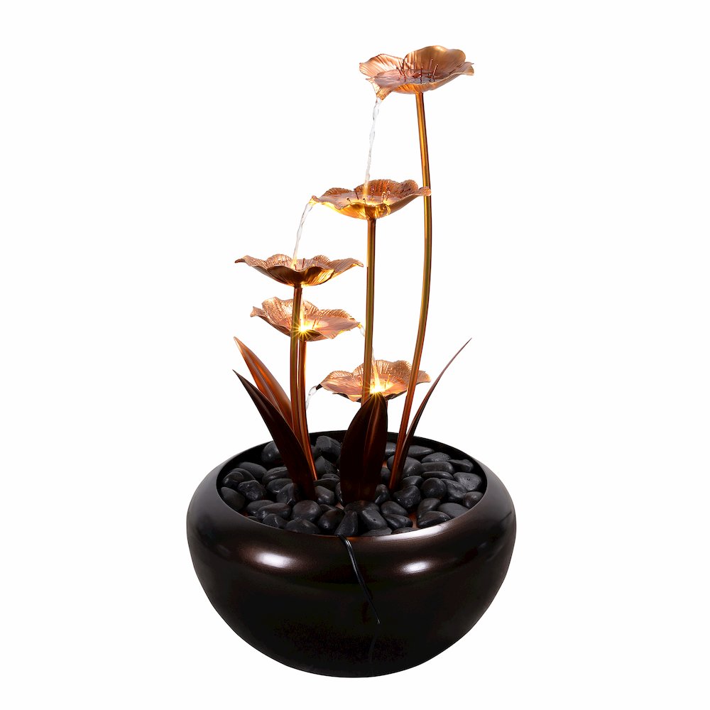 Elegant Zinc Metal Fountain with 4 Warm White LED Lights - Outdoor. Picture 4