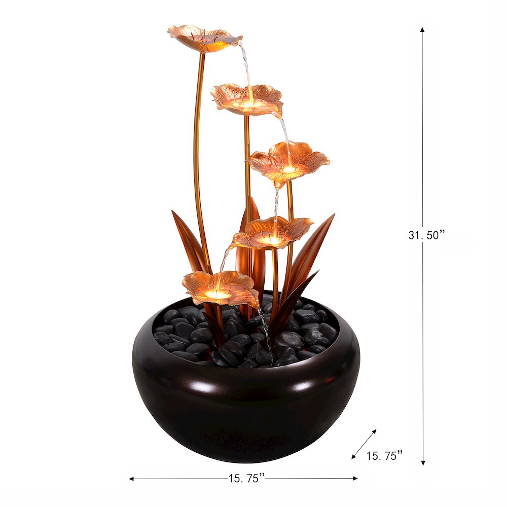 Elegant Zinc Metal Fountain with 4 Warm White LED Lights - Outdoor. Picture 3