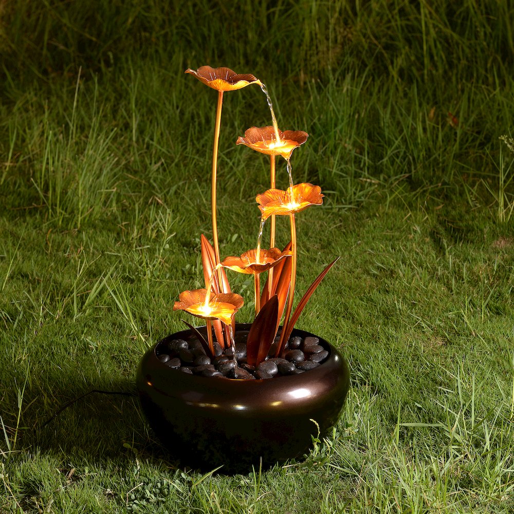 Elegant Zinc Metal Fountain with 4 Warm White LED Lights - Outdoor. Picture 2