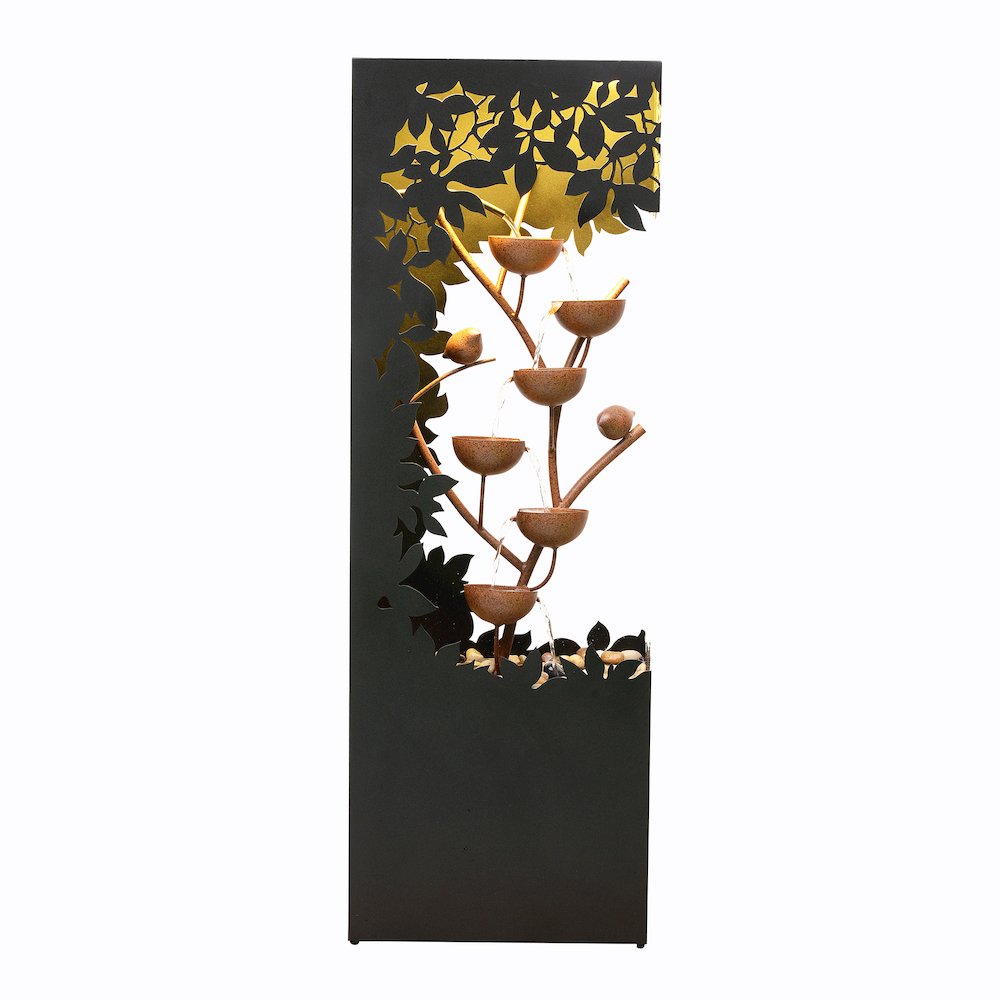Black LED Fountain with Hollowed Flower & Bowl Design - Outdoor. Picture 1