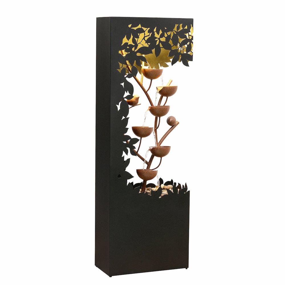Black LED Fountain with Hollowed Flower & Bowl Design - Outdoor. Picture 4