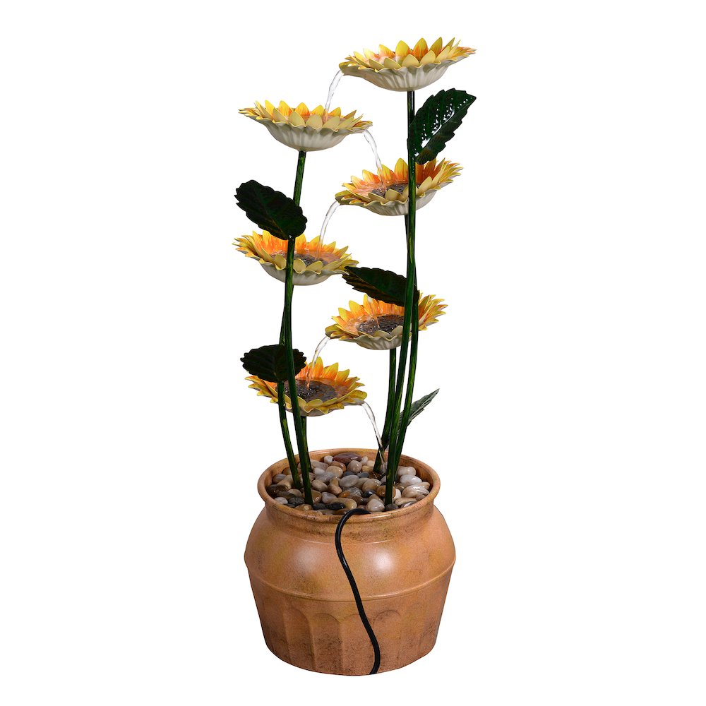 Sunflower Metal Fountain with Galvanized Finish - Outdoor. Picture 4