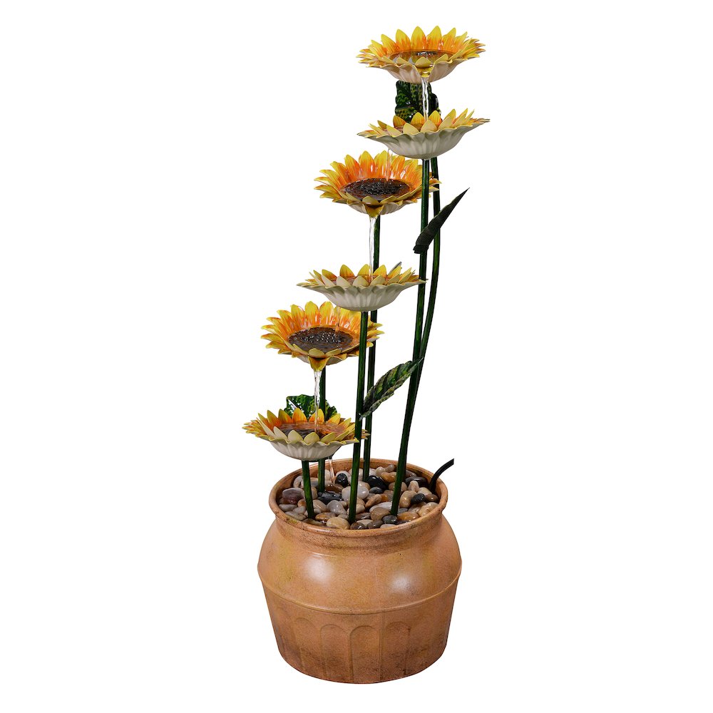 Sunflower Metal Fountain with Galvanized Finish - Outdoor. Picture 5