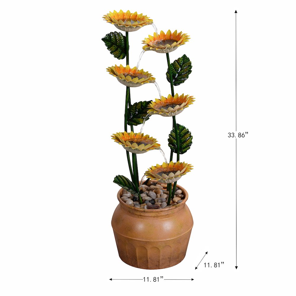 Sunflower Metal Fountain with Galvanized Finish - Outdoor. Picture 3