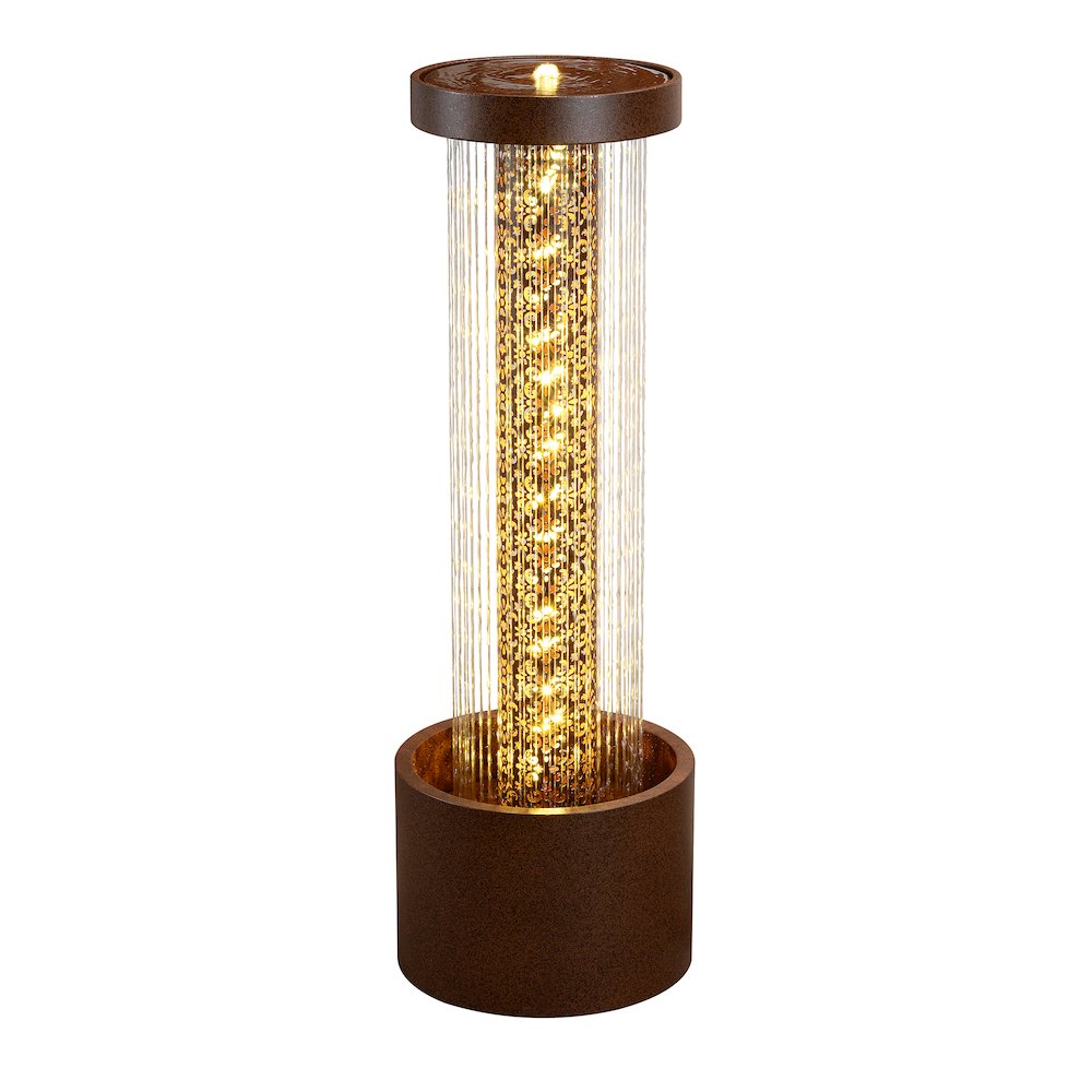 Metal Cascading Rain Water Fountain with Warm White LED Lights - Outdoor. Picture 1