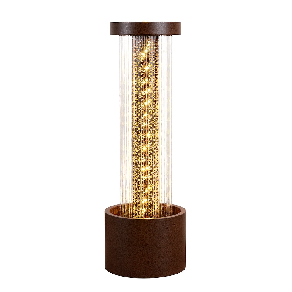 Metal Cascading Rain Water Fountain with Warm White LED Lights - Outdoor. Picture 4
