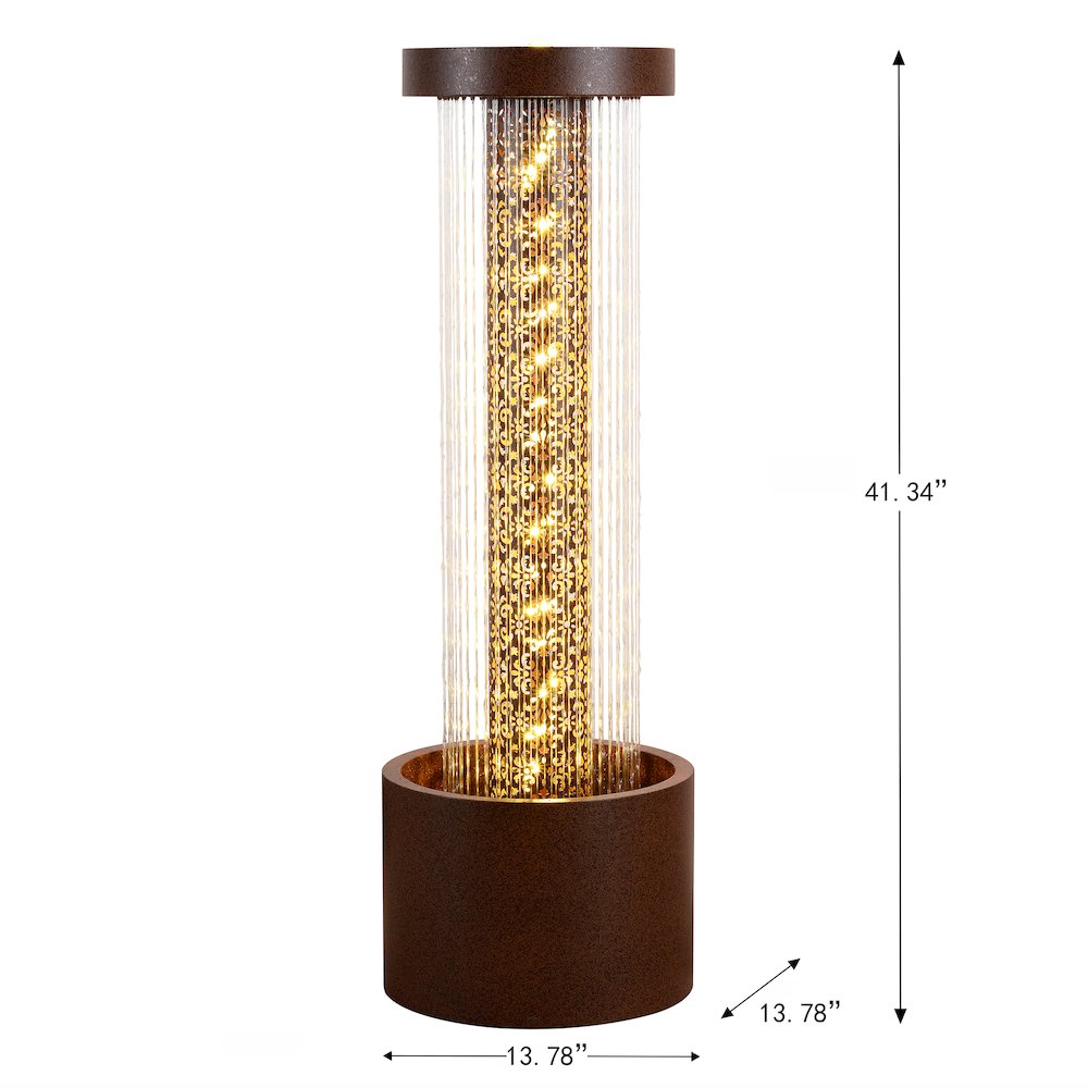 Metal Cascading Rain Water Fountain with Warm White LED Lights - Outdoor. Picture 3