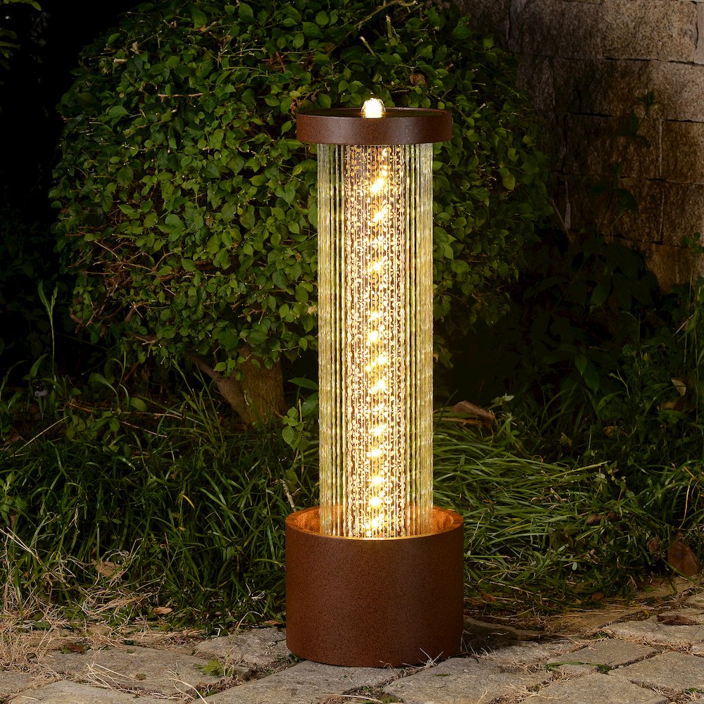 Metal Cascading Rain Water Fountain with Warm White LED Lights - Outdoor. Picture 2