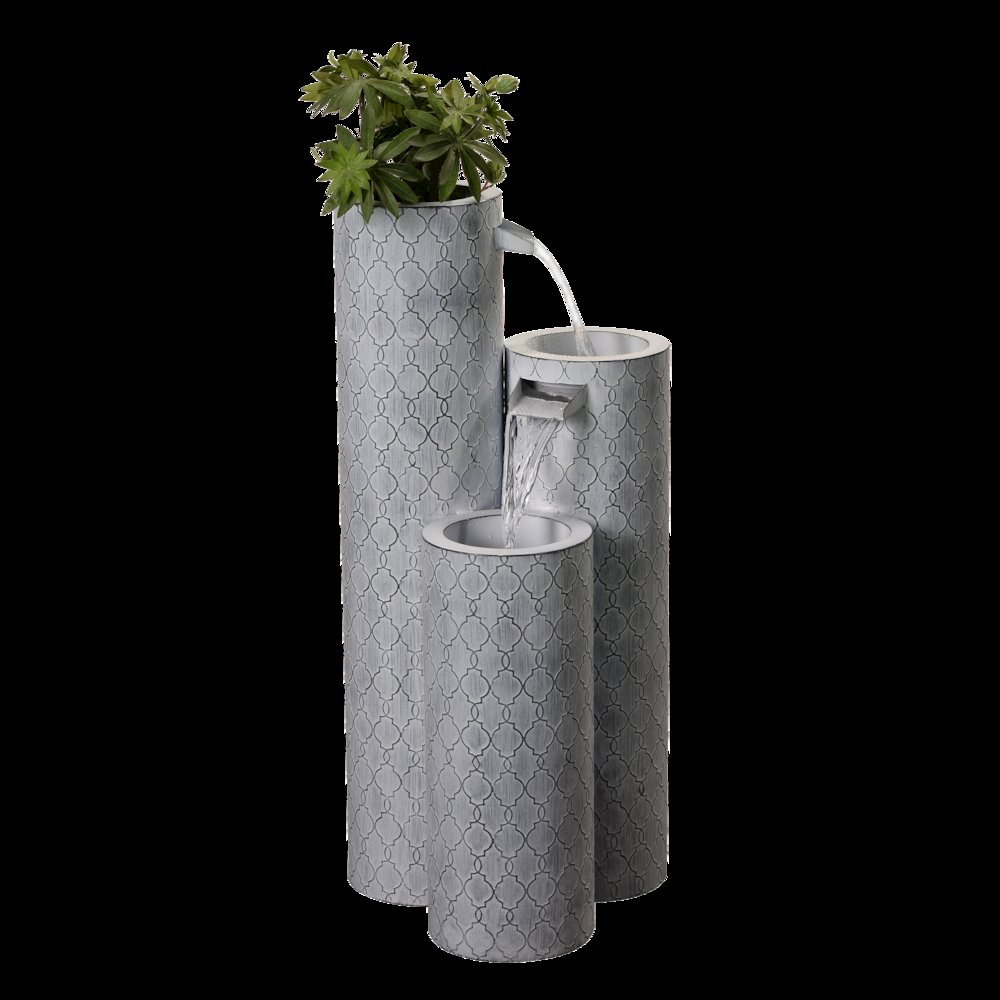 Round 3 Tier Metal Fountain with Planter and LED Lights - Outdoor. Picture 1